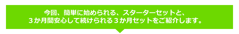 今回、簡単に始められる、スターターセットと、３か月間安心して続けられる３か月セットをご紹介します。